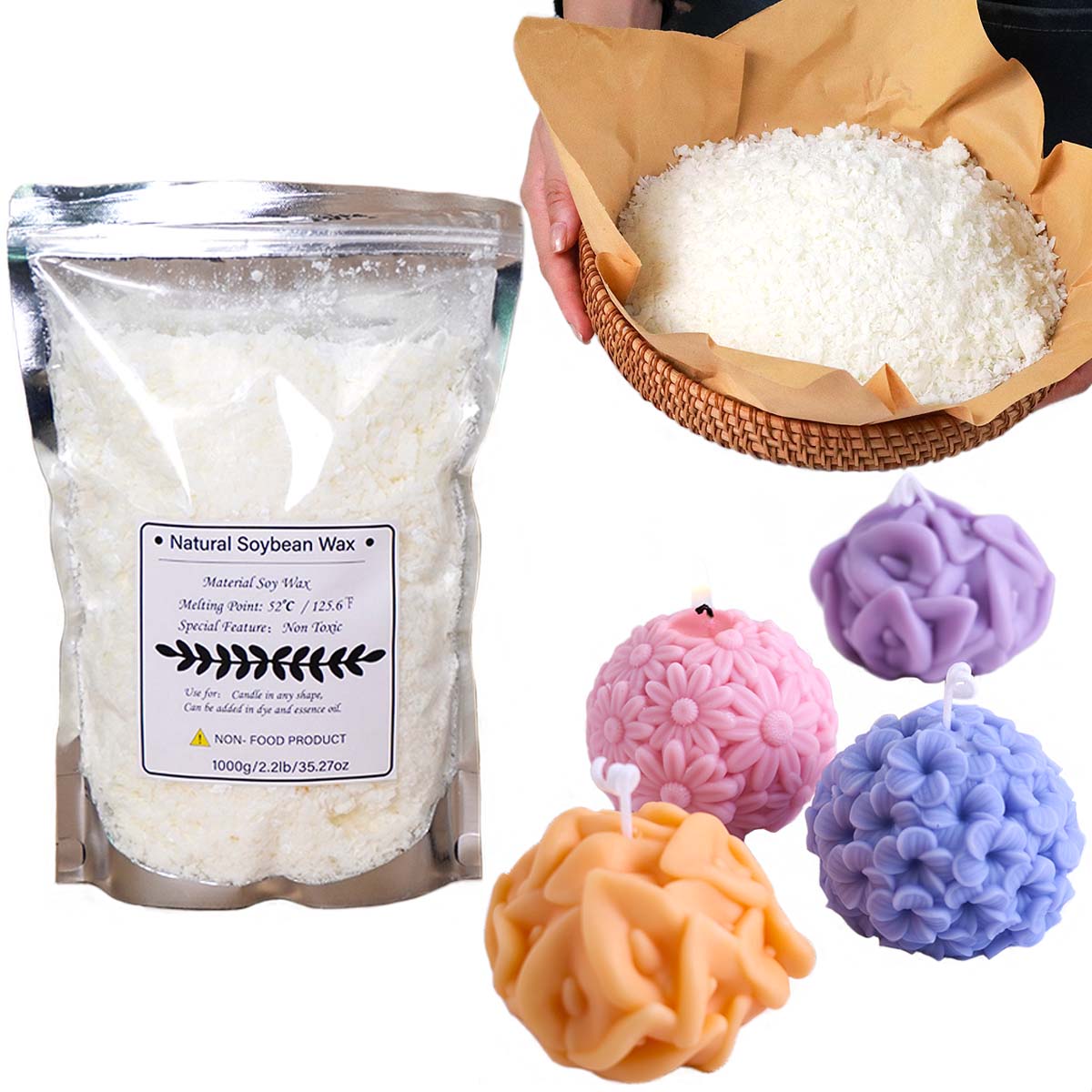 Candle Making Diy Kit - 100/250/500/1000g natürliche Sojawachsflocken DIY handgemachte Kerzen